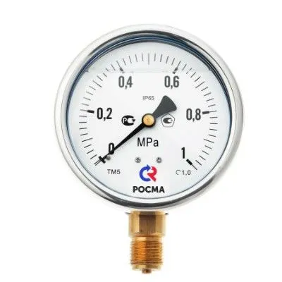 Манометр Valtec ТМ-520Р Ду 100 с нижним подключением из нерж стали 1/2'', 0-6 бар