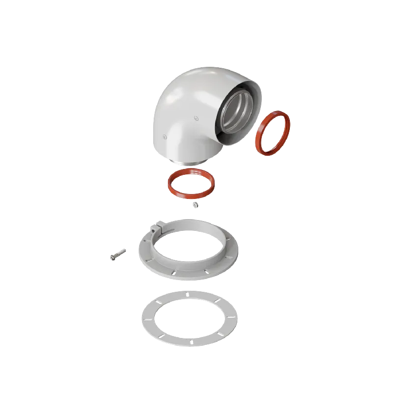 Отвод коаксиальный 60/100 (Bosch, Buderus, Navien S/C/E, Baxi ECO Nova/Classic, Federica Bugatti, Baltur, Лемакс, Fondital и др.) в комплекте фланец