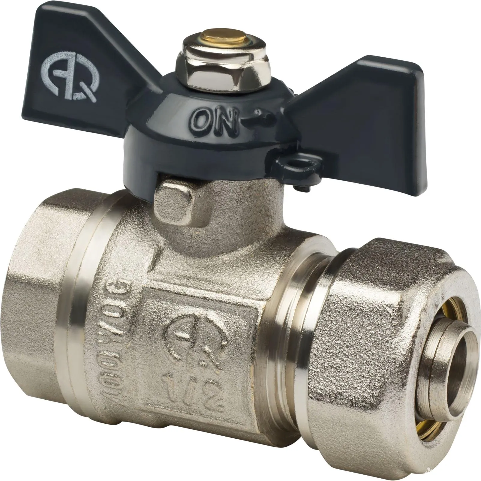 Кран шаровой 1/2'' внутр - внутр Бабочка (никелированный) AQUALINK