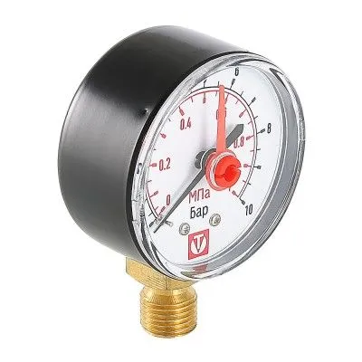 Манометр Valtec с нижним подключением 50 мм, 1/4", 0-10 бар (для самоочищающегося фильтра)